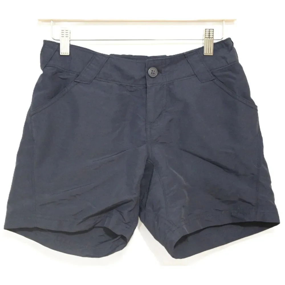 Womens Columbia PFG Dark Blue Nylon Flat Front Chino Athletic Shorts Size XS